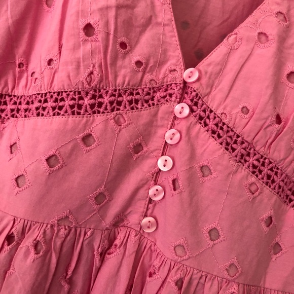 Zara pink tiered eyelet maxi dress NWOT lined open embroidery buttons v neckline - Picture 6 of 9